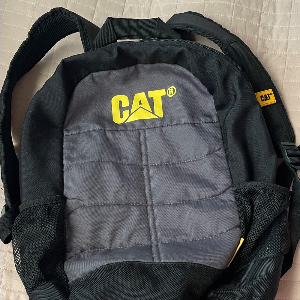 Vintage Caterpillar Black and Gray Backpack with Yellow Logo Tab
